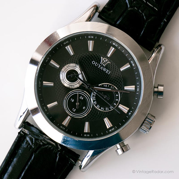 Vintage Ouyawei chronograph Mechanisch Uhr | Schwarzer Luxus Uhr