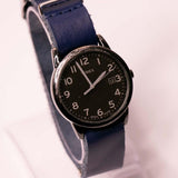 Negro de 35 mm Timex Fecha indiglo reloj para hombres y mujeres vintage