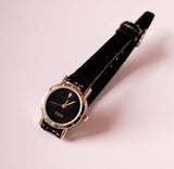 Quartz en diamant vintage montre Pour les femmes avec une sangle en cuir noir texturé
