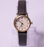 Vintage Gold-Ton Timex Indiglo Quarz Uhr | Braunes Lederband