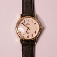 Tono d'oro vintage Timex Orologio al quarzo indiglo | Cinturino in pelle marrone