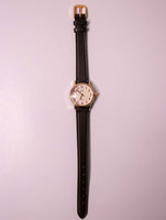 Tone d'or vintage Timex Quartz indiglo montre | Bracelet en cuir marron