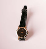 Quartz en diamant vintage montre Pour les femmes avec une sangle en cuir noir texturé