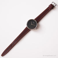 Tiara vintage mécanique montre | Dames à cadran noir minimaliste montre