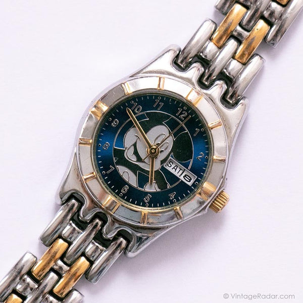 Dial azul de los 90 Mickey Mouse Seiko Fecha de día reloj para mujeres