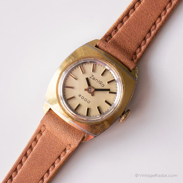 Jahrgang Zentra Mechanisch Uhr | Goldfarbener Rechteck Uhr für Sie