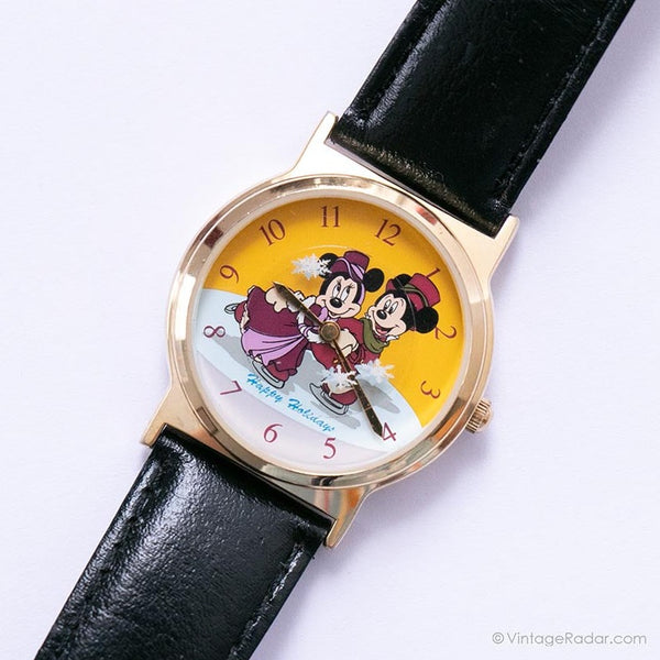 Minnie vintage y Mickey Mouse Patinaje sobre hielo reloj | Celebración de vacaciones de elenco
