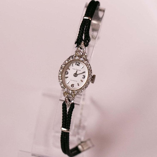 Vintage Silber-Ton Waltham Quarz Uhr Für Frauen mit weißen Edelsteinen