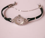 Tono plateado vintage Waltham Cuarzo reloj Para mujeres con piedras preciosas blancas