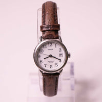Petit 25 mm Timex Date indiglo montre Pour les femmes | Bracelet en cuir marron