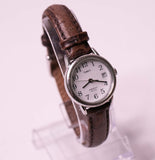 Kleine 25 mm Timex Indiglo -Datum Uhr für Frauen | Braunes Lederband