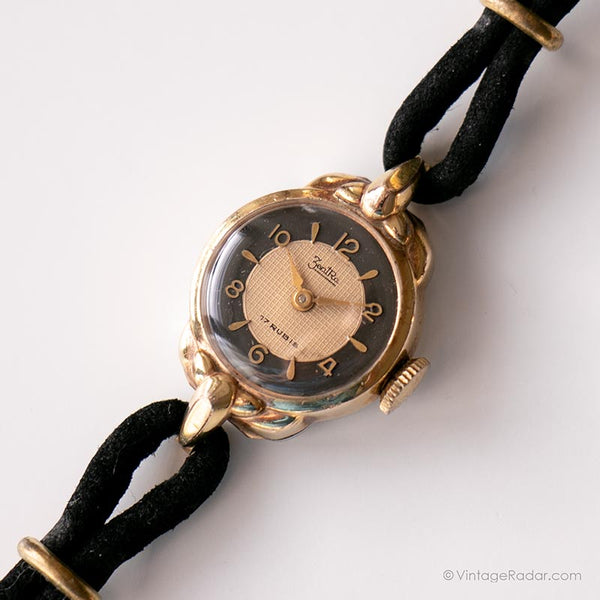Art Deco Zentra Mechanical Watch | Tiny Gold-Plated Watch for Ladies