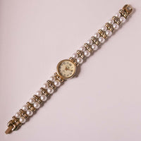 Gold-Tone Vintage Eko Quartz Uhr mit einzigartiger Perle Uhr Armband