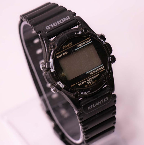 Vintage Timex Atlantis 100 Black Diver Watch | Water-resistant Indiglo Watch
