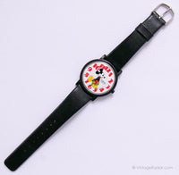 Vintage Black Mickey Mouse Lorus V515-8030 Z0 Watch with Red Numerals