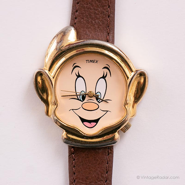 1980 Timex ساعة دوبي | الذهب نغمة الثلج الأبيض Disney ساعة شخصية