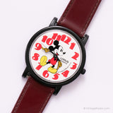 Vintage Schwarz Lorus Mickey Mouse Uhr | 90er Jahre Disney Quarz Uhr