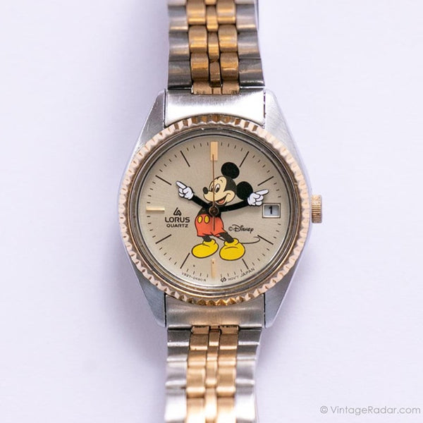 Deux tons Lorus Mickey Mouse Date montre | Vintage de luxe Disney montre