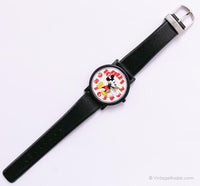 Negro vintage Lorus Mickey Mouse reloj Para tamaños de muñeca mediana