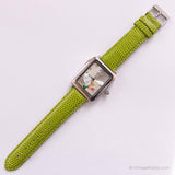 Vintage Tinker Bell Fairy Watch for Women with Green Leather Strap