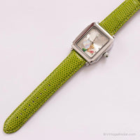 Antiguo Tinker Bell Hada reloj para mujeres con correa de cuero verde