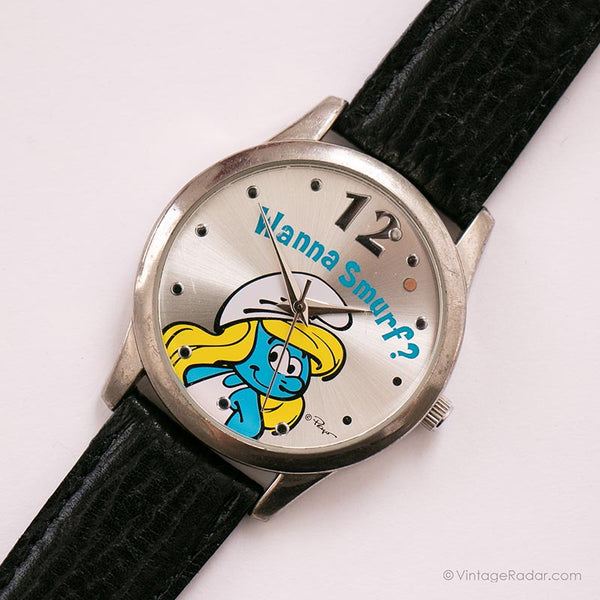 Blauer Schlumpf -Vintage Uhr Für Frauen | 90er Jahre farbenfroher Charakter Uhr