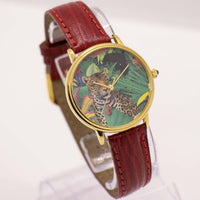 Jungle tropical Jaguar reloj | Cuarzo de oro del bosque vintage reloj