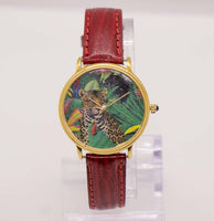 Jungle tropical Jaguar reloj | Cuarzo de oro del bosque vintage reloj