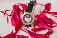 Vintage Gold-tone Moonphase Watch | Black Dial Women's Quartz Watch