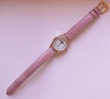 Vintage Gold-Tone Ladies Moon Phase Quarz Uhr mit rosa Armband