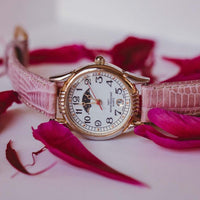Vintage Gold-Tone Ladies Moon Phase Quarz Uhr mit rosa Armband