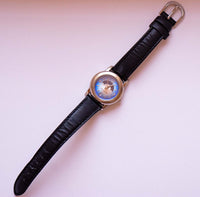 Fase lunar de gloria desteñida vintage reloj para mujeres con dial azul