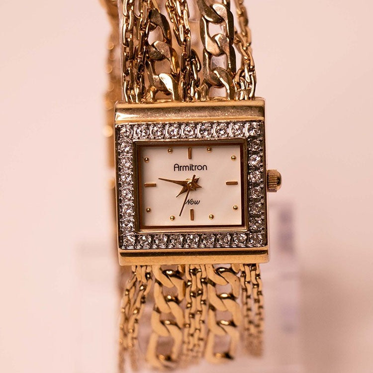 Square Gold Diamond Armitron Now Watch for Women – Vintage Radar display picture 3