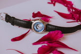 Orologio moonfase gloria sbiadito vintage per donne con quadrante blu