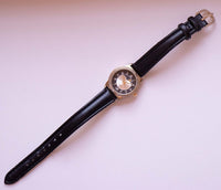 Vintage Black-Dial Gold-Tone Moon Phase Quarz Uhr für Frauen