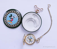 90er Jahre Seltener Eisenbahnleiter Mickey Mouse Verichron -Tasche Uhr