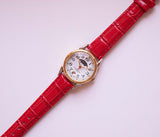Vintage Gold-Tone Moonphase Frauen Uhr mit rotem Lederarmband