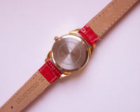 Phase de lune à ton moon-phase vintage montre avec bracelet en cuir rouge