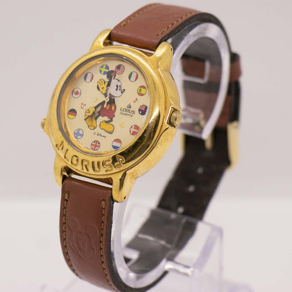 Década de 1990 Lorus V421-0021 NT 2 musical reloj Banderas del mundo Vintage