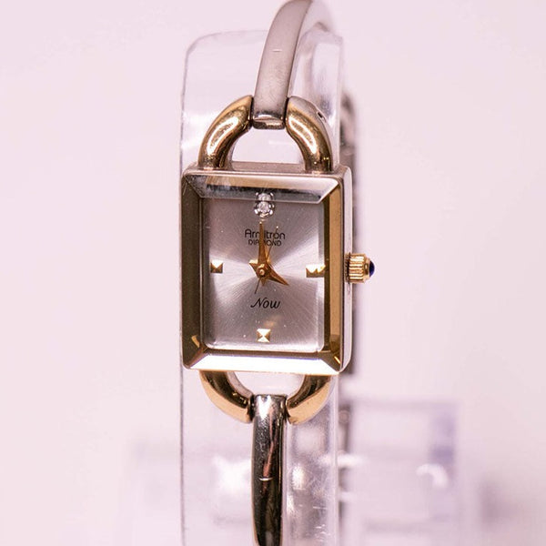 Rectangular Armitron Diamante ahora dos tonos reloj para mujeres