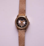 Vintage Gold-Tone Noir Dial Moon Phase Women's montre avec sangle rose