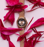 Vintage Gold-Tone Noir Dial Moon Phase Women's montre avec sangle rose