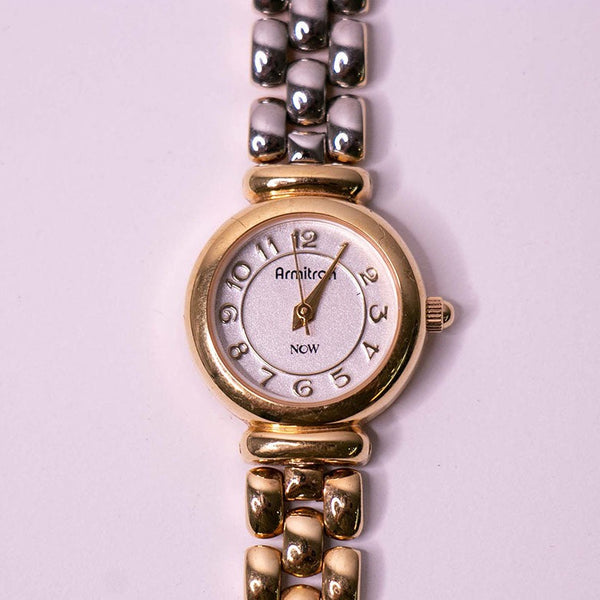 Dos tonos ajustables pequeños reloj para mujeres oro y plata