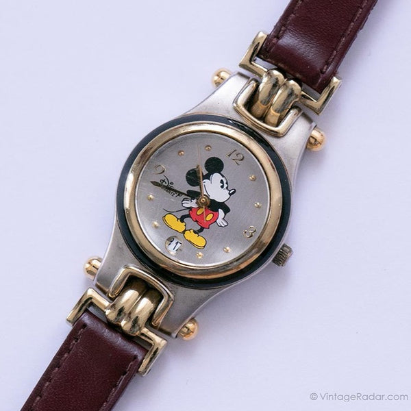 Vintage de luxe Mickey Mouse Date montre | Authentique Disney Parcs montre