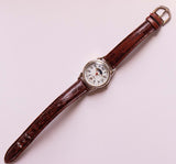 Silberton-Mondphasen-Frauenkleid Uhr mit braunem Lederband