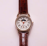 Silver-tone Moonphase Women's Dress Watch with Brown Leather Strap