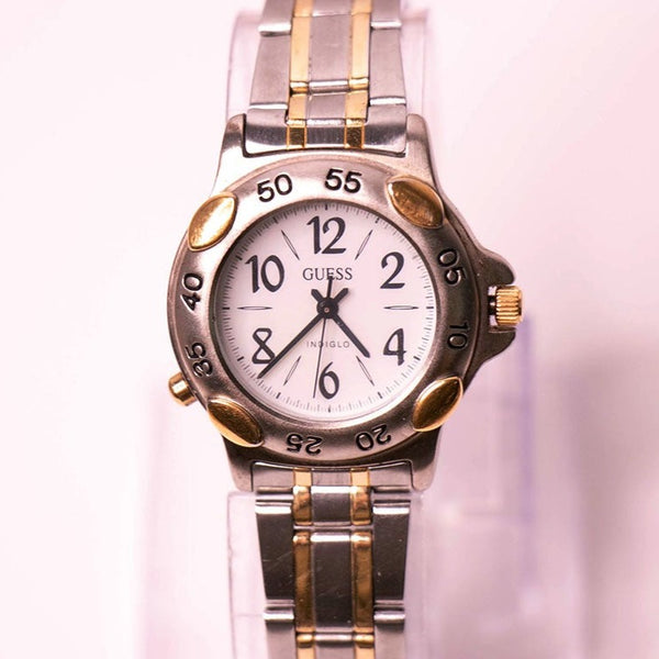 Vintage Silber-Ton Guess Indiglo Quarz Uhr für Frauen