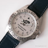 Swiss de tono plateado vintage reloj para él | Correa de cuero para hombre reloj