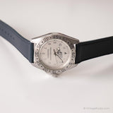 Vintage Silver-tone Swiss Watch for Him | Mens Leather Strap Watch