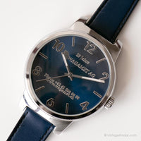 Cadran bleu élégant vintage montre | Montre-bracelet analogique en argent